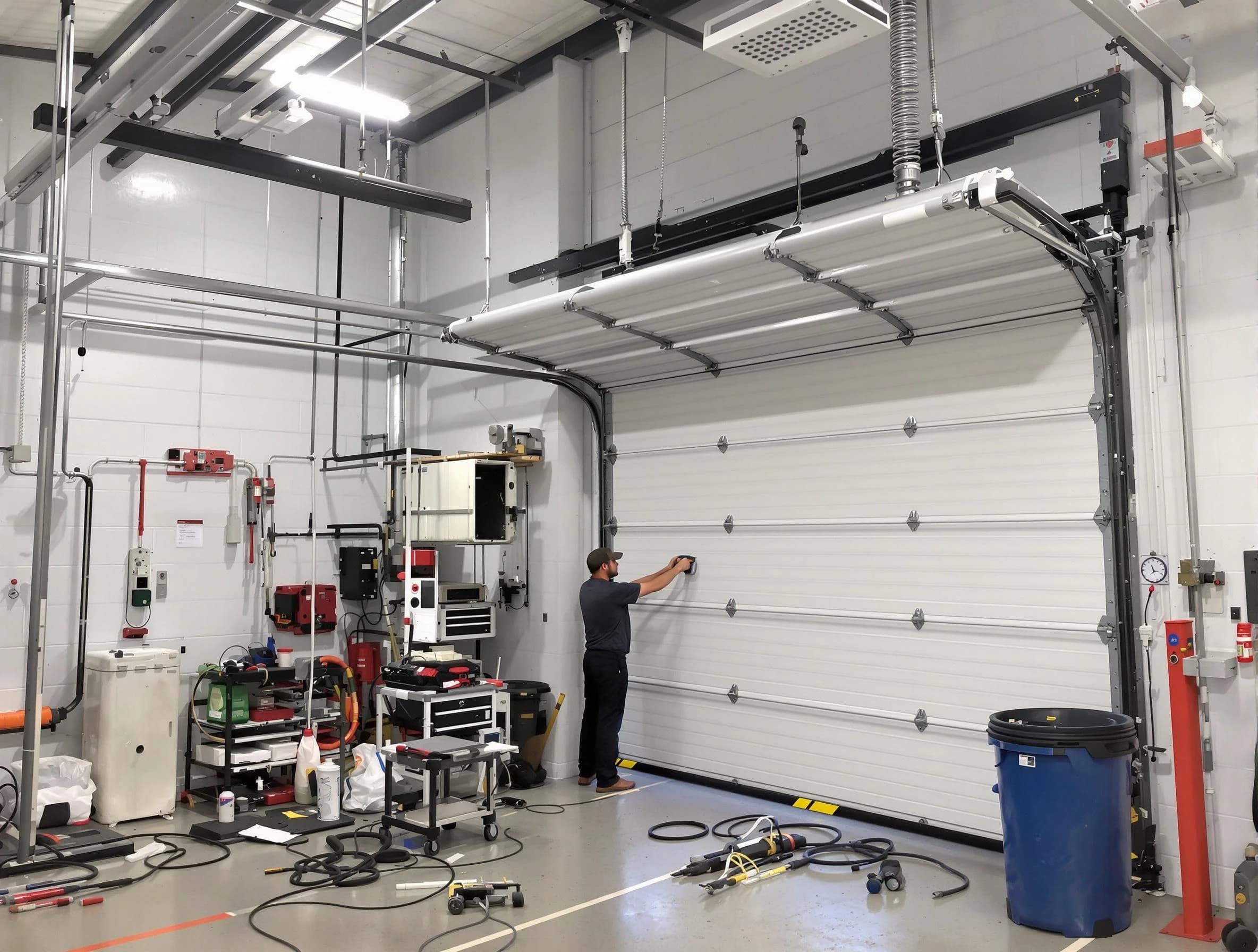 Washington Terrace Garage Door Repair certified technician performing commercial door repair at a Washington Terrace business facility